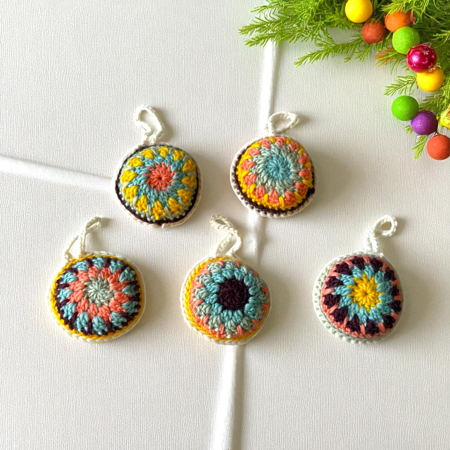 Set of 5 Crochet Christmas Tree Baubles