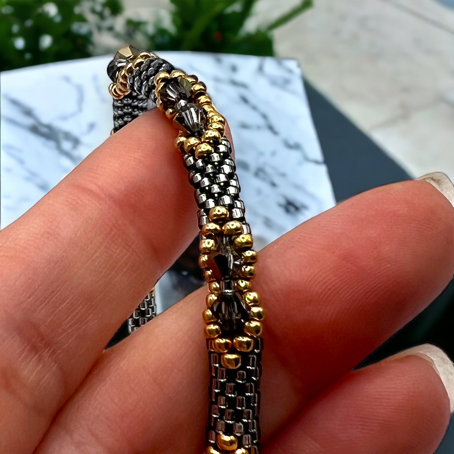 Joanna Bracelet - Silver Lined Grey and Starlight Gold