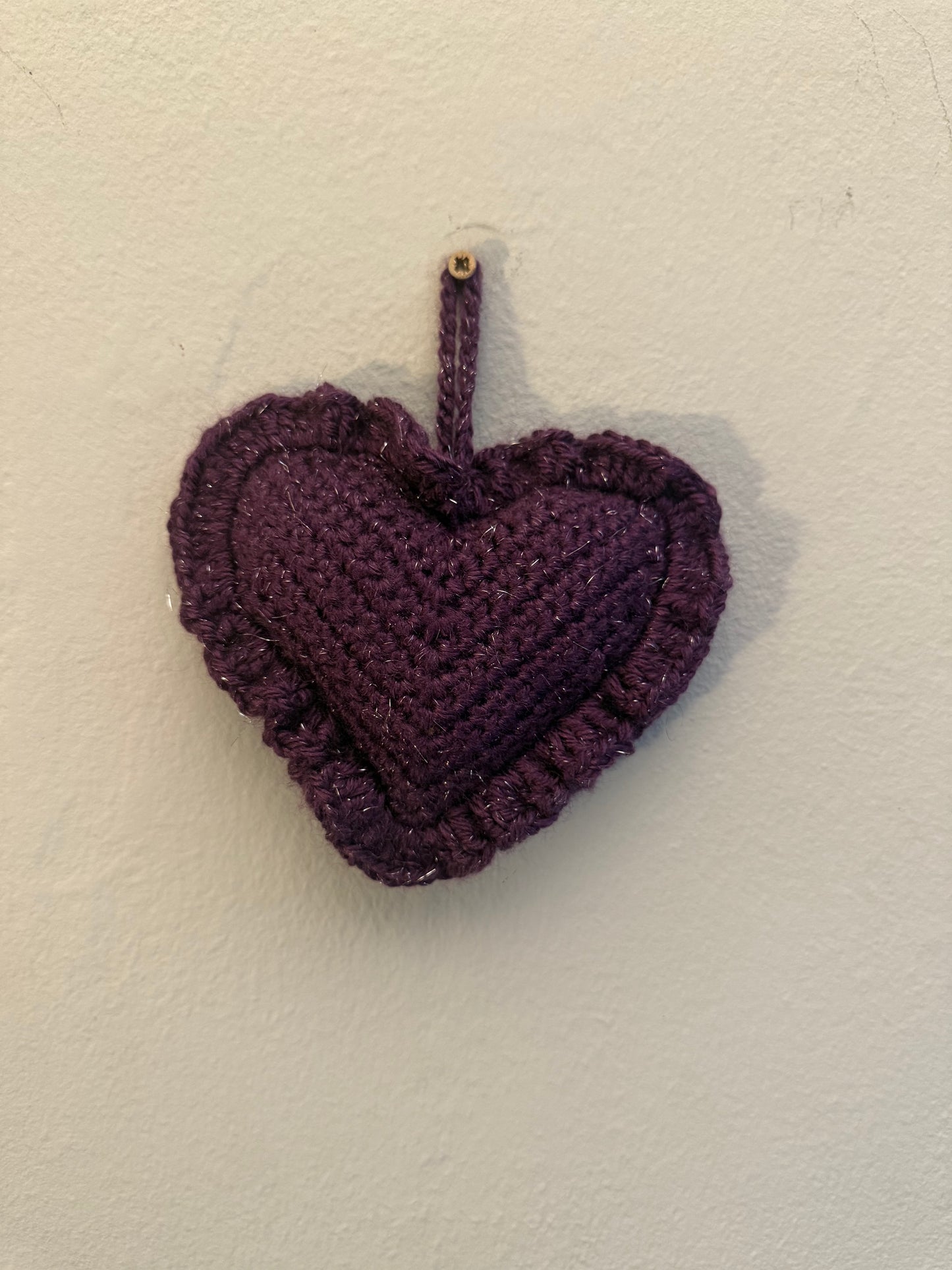 Crochet Hanging Heart - Purple Sparkly