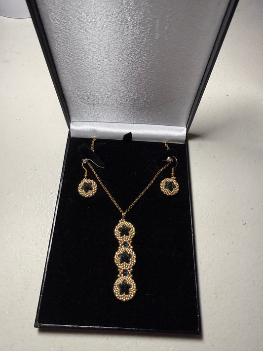 Gold and Blue Star Earring and Necklace Set