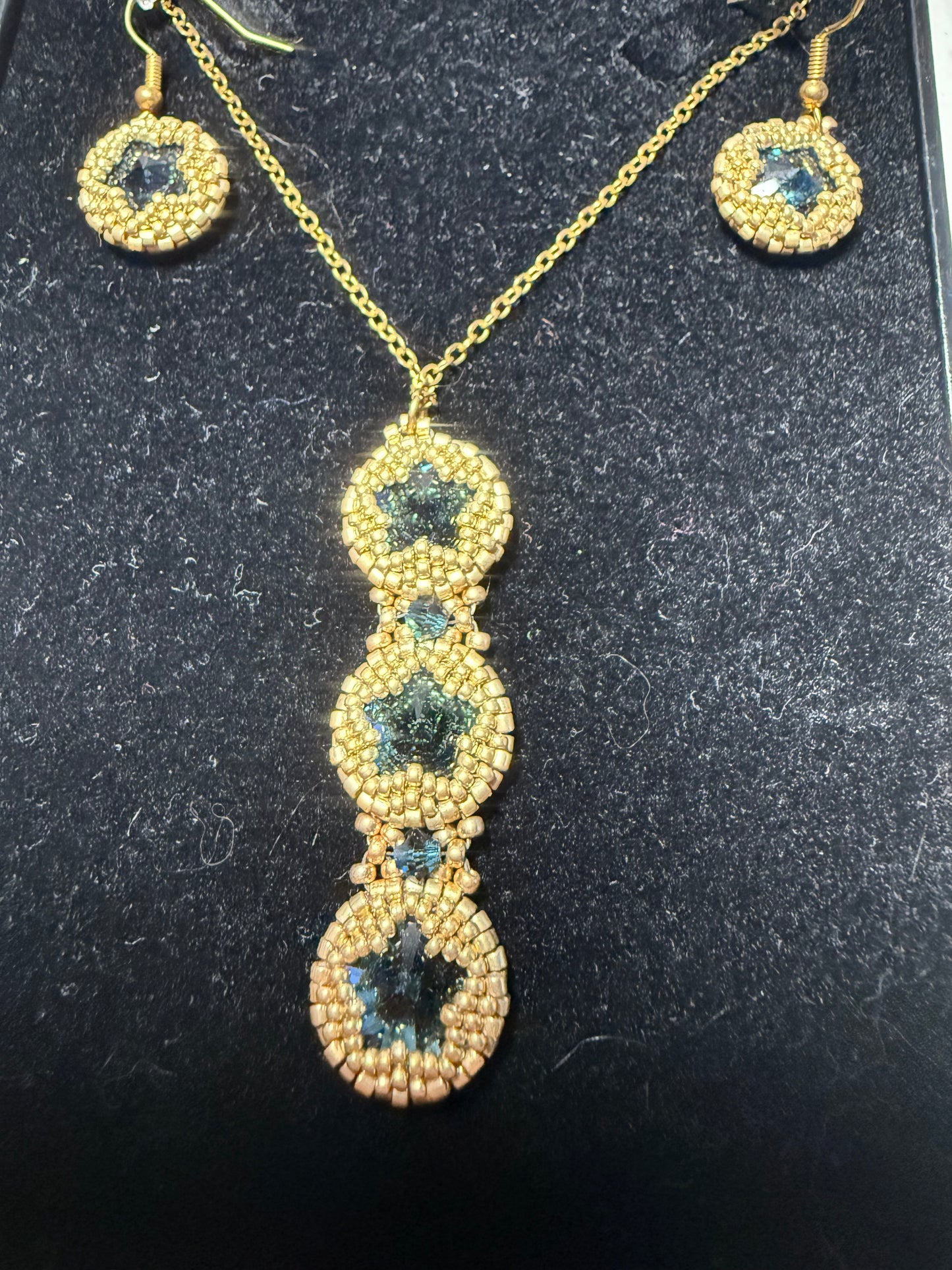 Gold and Blue Star Earring and Necklace Set