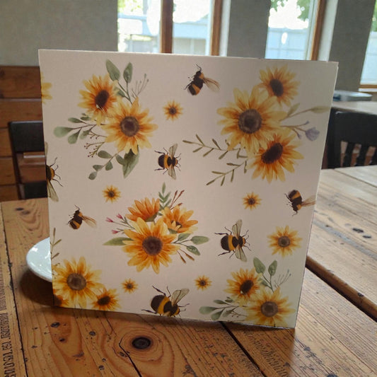 Blank Bee Card 5x5in - Bees and Sunflowers